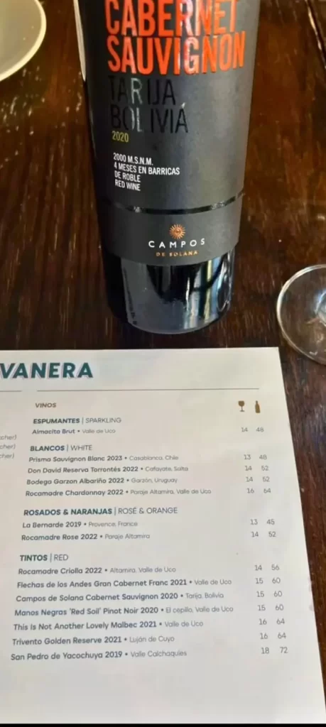 En Balvanera, un resto en NY, se puede apreciar en la carta del menú a los vinos de Tarija - Bolivia. PH. Eduardo Lara.